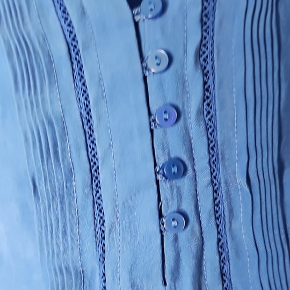 L.L. Bean Blue Blouse with Mandarin Collar Size S - Picture 3 of 7